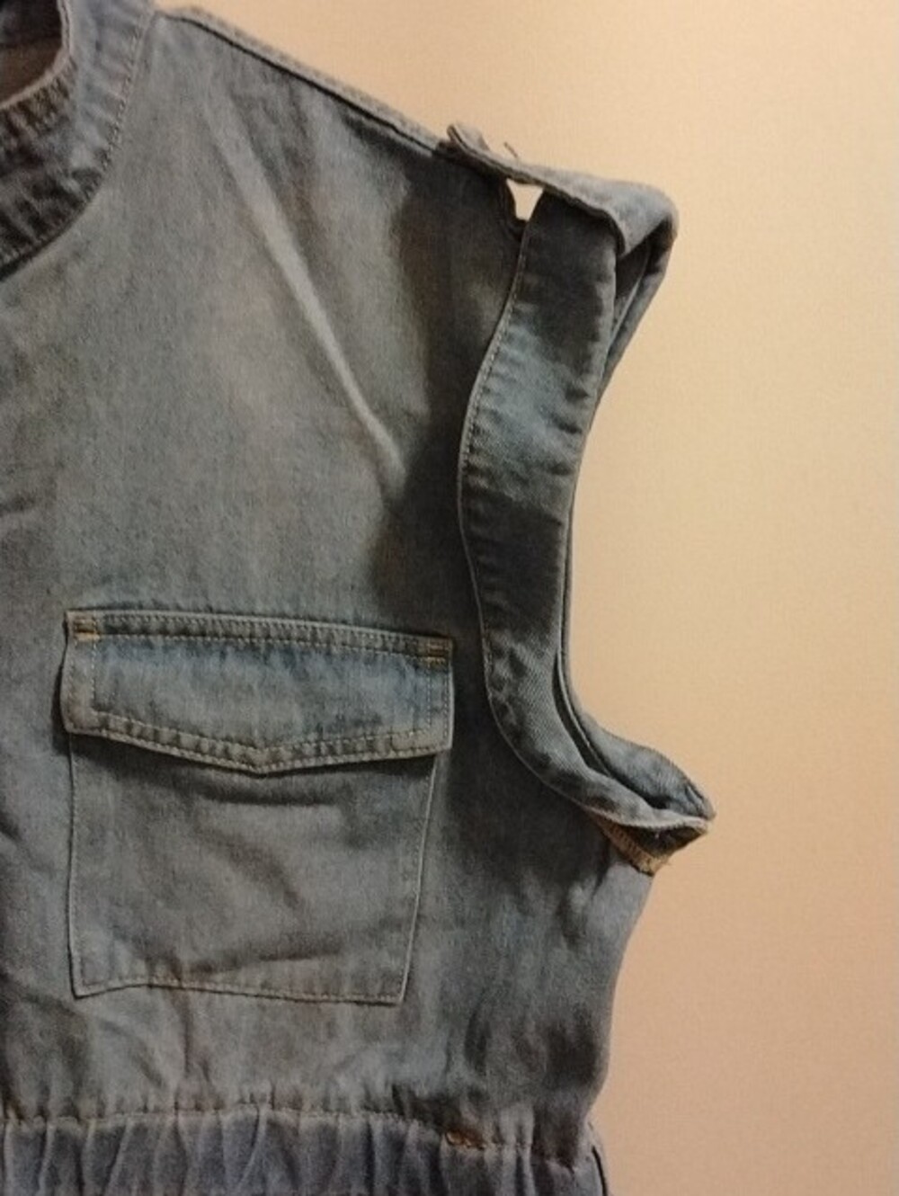 Distressed Blue Denim Women's Plus Jumpsuit - Casual Utility Style - Picture 5 of 5